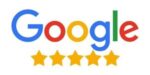A Google logo featuring five stars embedded on stamped concrete.
